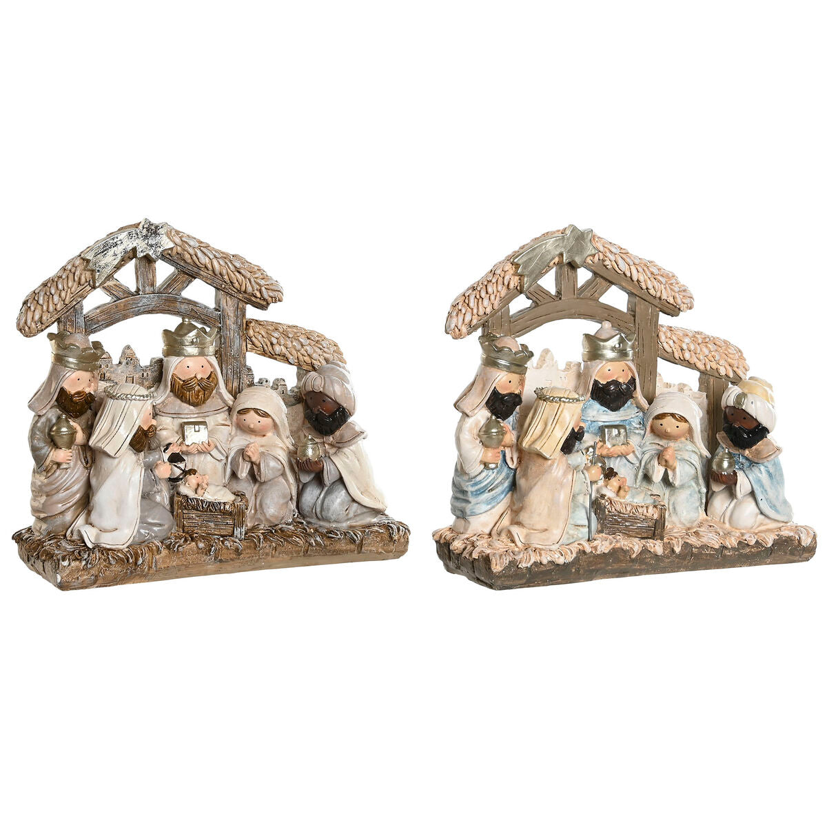 DKD Home Decor Christmas Nativity Scene, Blue, White, Brown, Resin, 20 x 7 x 17.5 cm (2 Units)