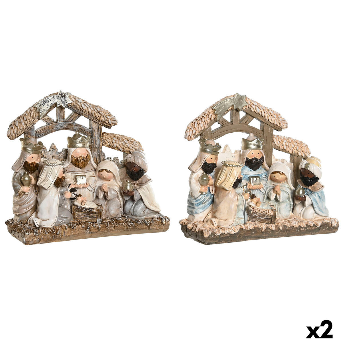 DKD Home Decor Christmas Nativity Scene, Blue, White, Brown, Resin, 20 x 7 x 17.5 cm (2 Units)