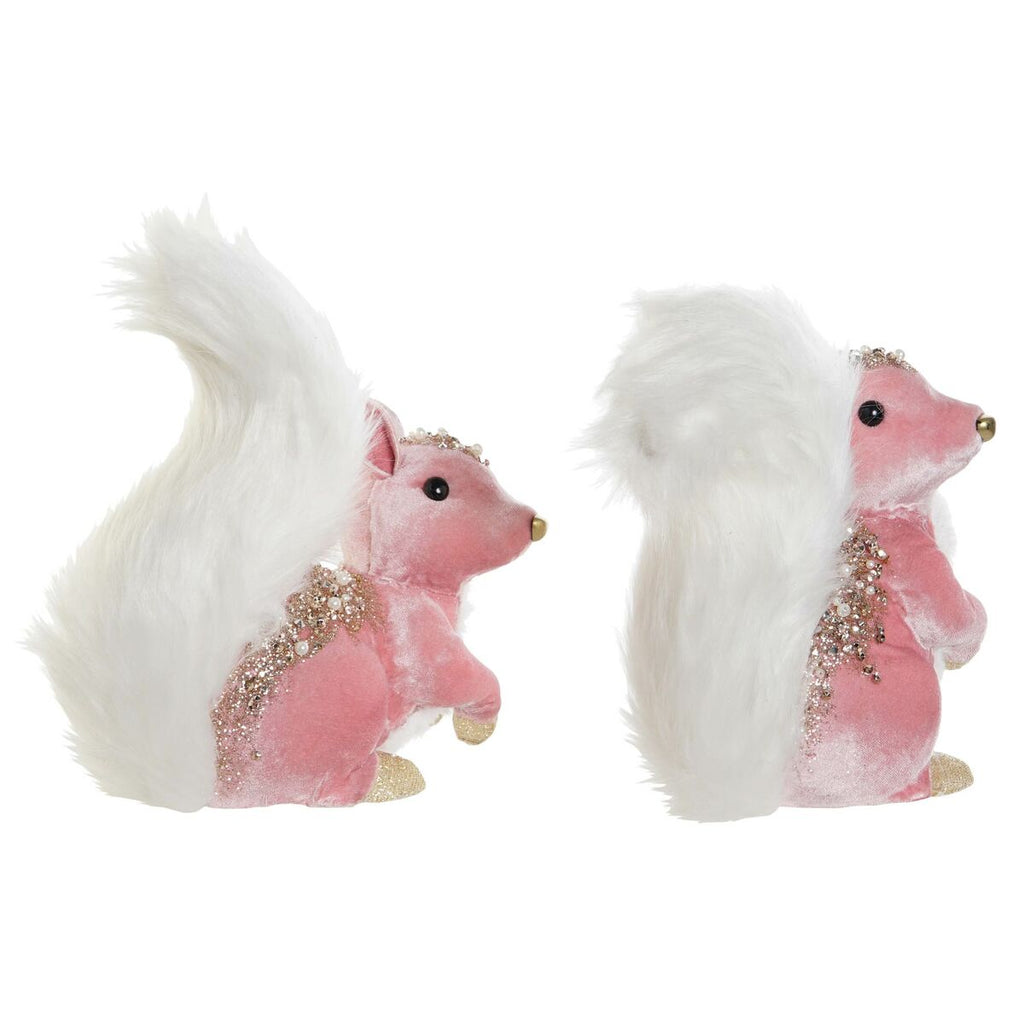 Christmas Ornament DKD Home Decor White Pink Squirrel 20 x 11 x 22 cm (2 Units)
