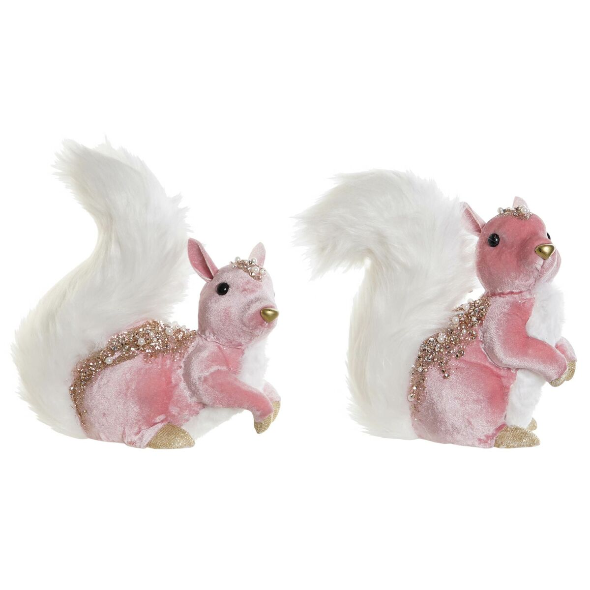 Christmas Ornament DKD Home Decor White Pink Squirrel 20 x 11 x 22 cm (2 Units)