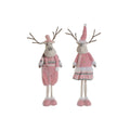 Christmas Ornament DKD Home Decor White Brown Pink Reindeer 17 x 12 x 66 cm (2 Units)