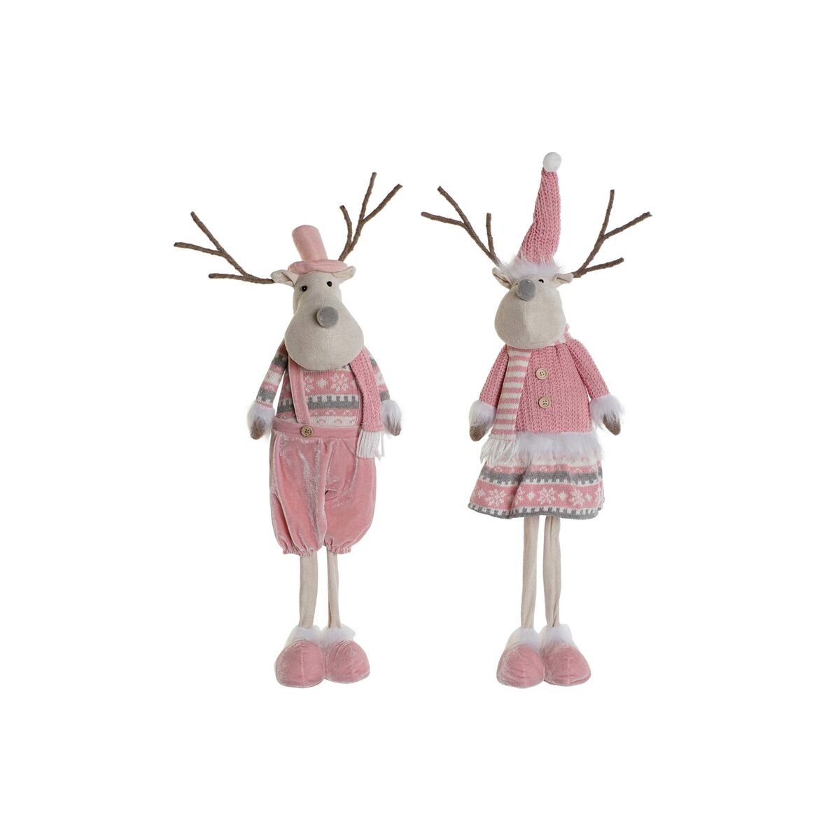 Christmas Ornament DKD Home Decor White Brown Pink Reindeer 17 x 12 x 66 cm (2 Units)