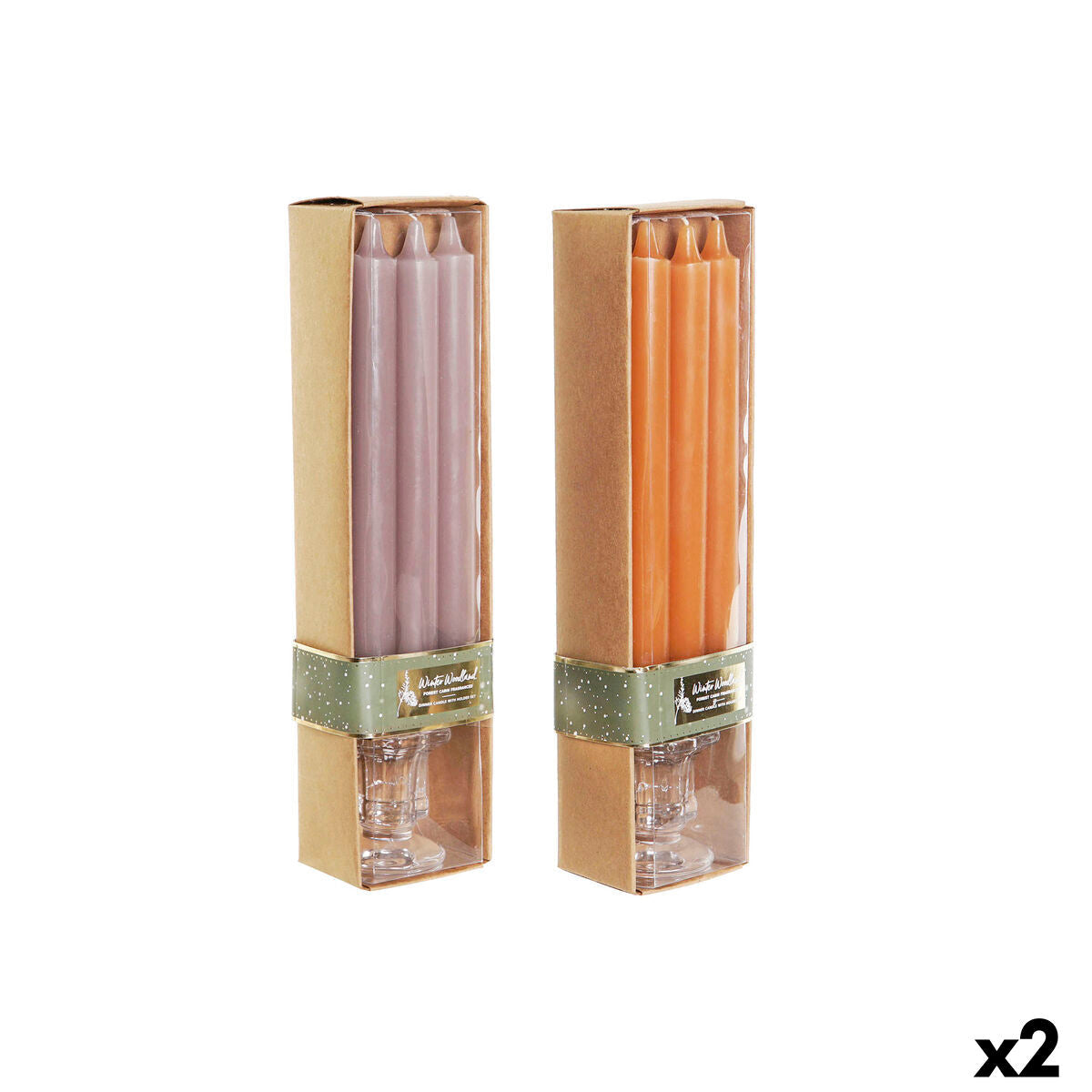 Velas DKD Home Decor Cinzento Laranja Natal 2 x 2 x 20 cm (4 Peças) (2 Unidades)