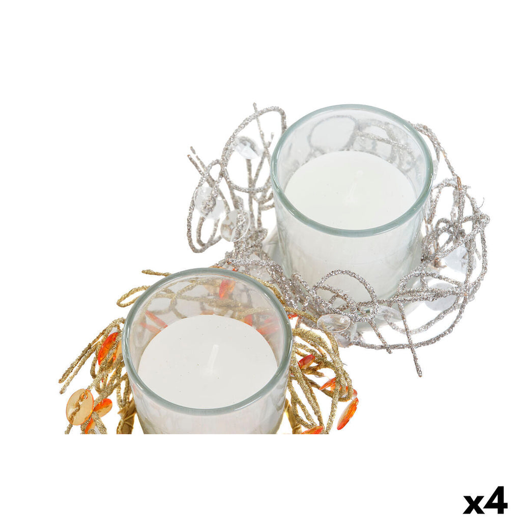 Vela DKD Home Decor Dourado Prateado Natal 10.5 x 10.5 x 7 cm 10,5 x 10,5 x 7 cm (4 Unidades)