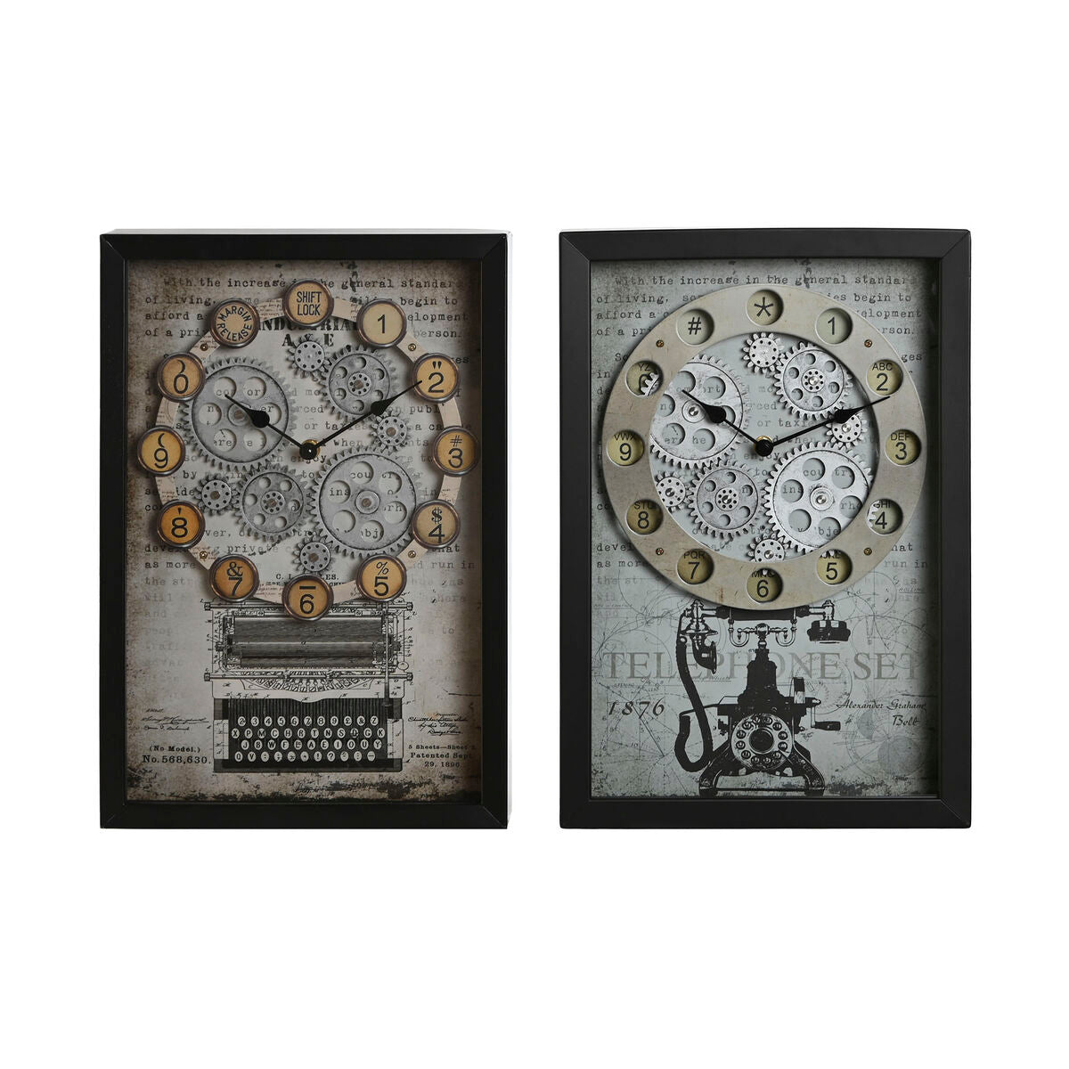 ESPRIT Home Wall Clock, Yellow, White, Black, Gray, Metal, Crystal, Vintage, 27.5 x 6.5 x 40.5 cm (2 Units)