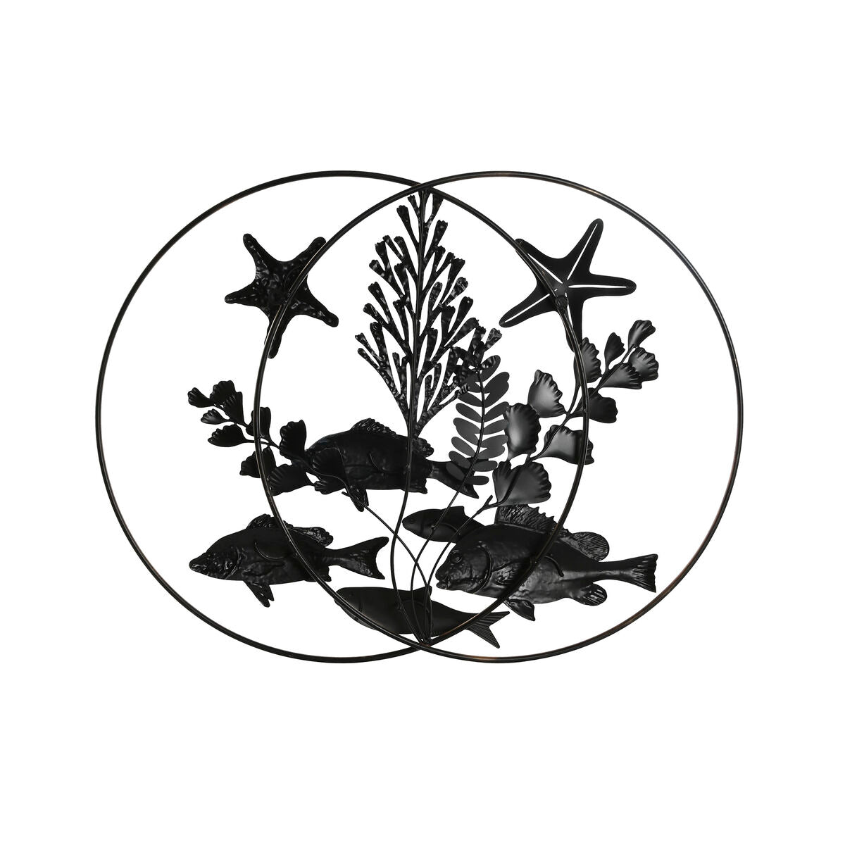 Decoración de pared ESPRIT Home, diseño de peces mediterráneos en azul y dorado, 83 x 6 x 63 cm