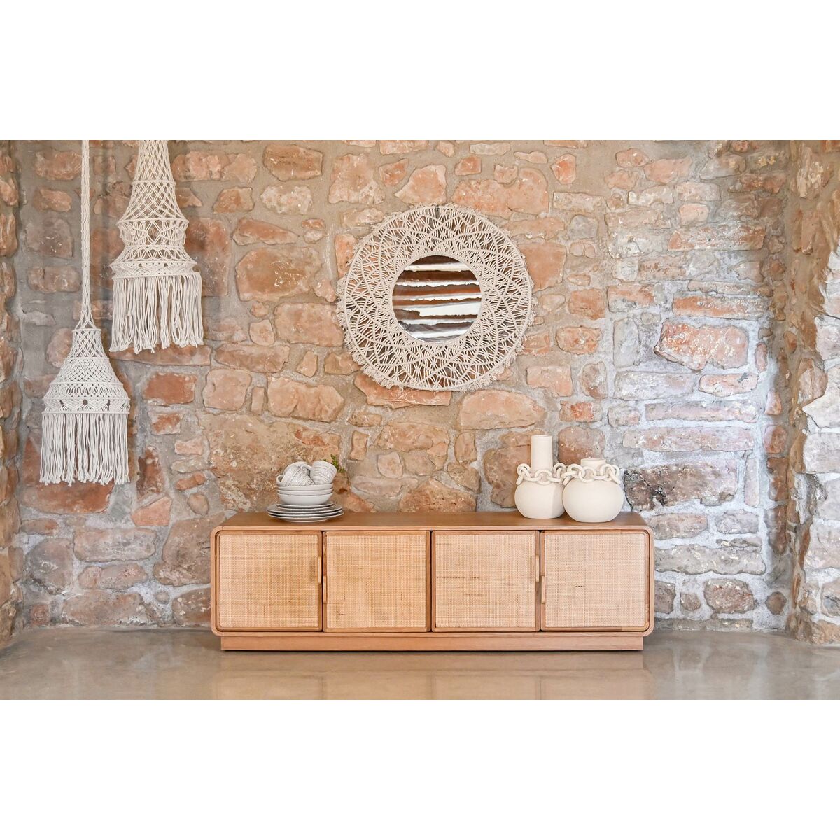 Móvel de TV Home ESPRIT Natural Rotim Eik 157 x 40 x 46 cm