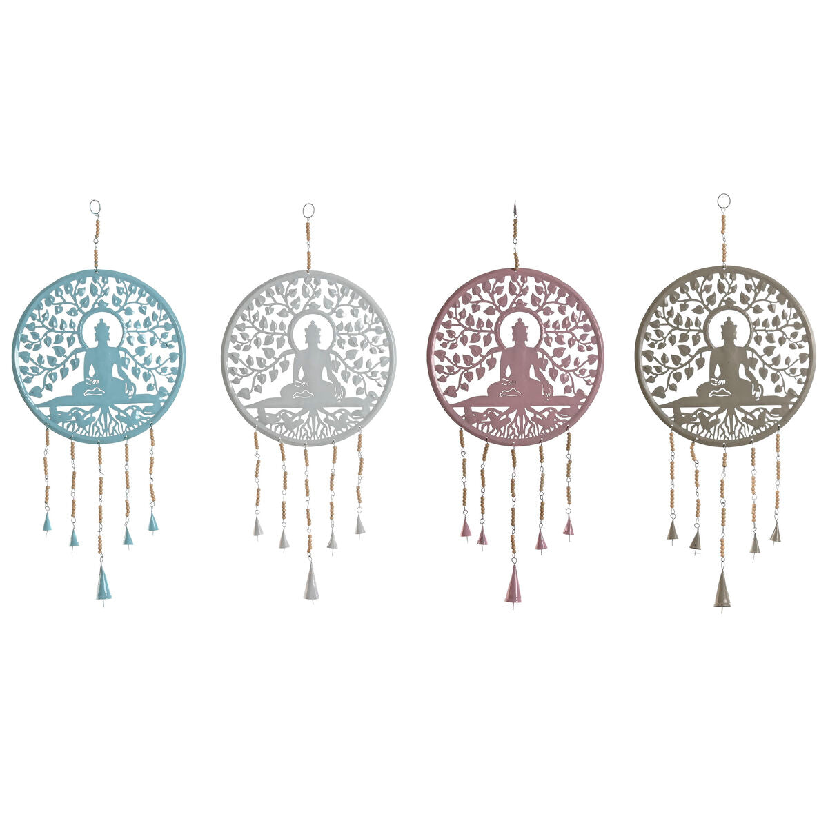 ESPRIT Home Hanging Decoration Blue White Gray Pink Iron Tree Buddha Oriental 33 x 1 x 77 cm (4 Units)