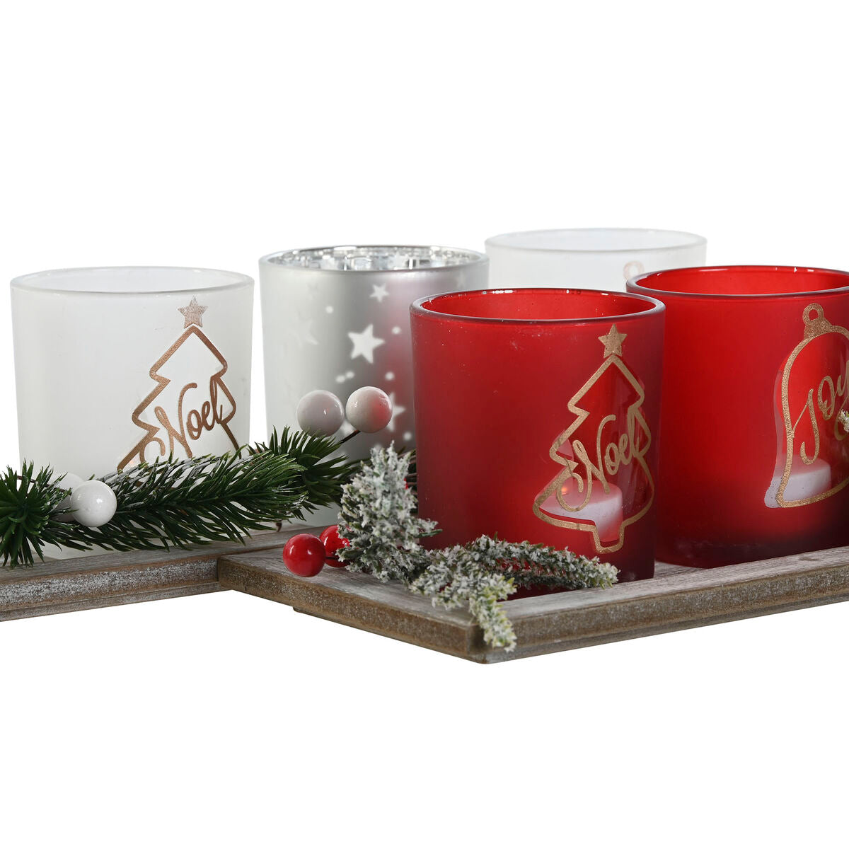 Christmas Candle Holder Home ESPRIT White Red 40 X 9 X 13.5 cm (5 Pieces) (2 Units)