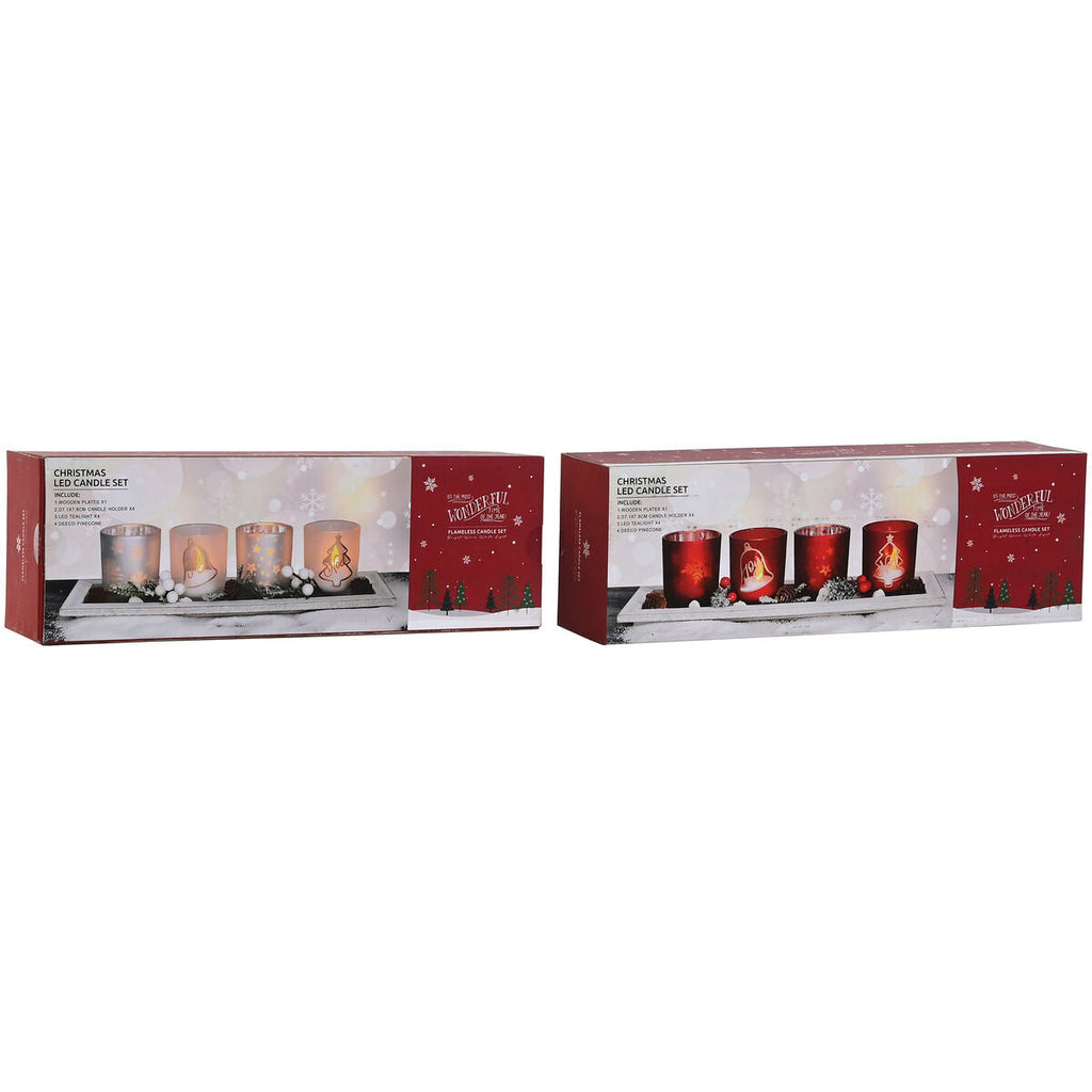 Christmas Candle Holder Home ESPRIT White Red 40 X 9 X 13.5 cm (5 Pieces) (2 Units)