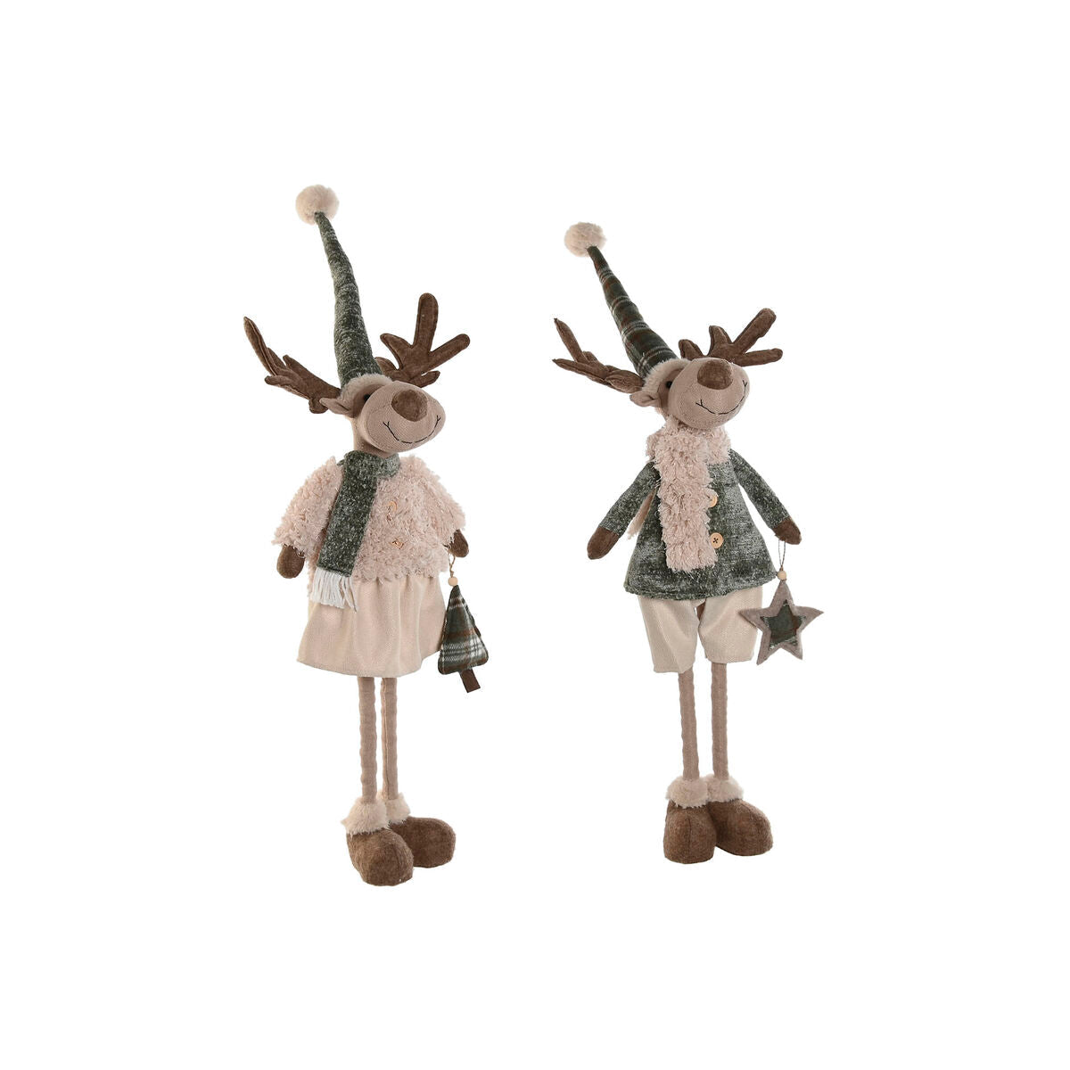 Christmas Ornament Home ESPRIT Green Beige Reindeer 29 x 16 x 60 cm (2 Units)