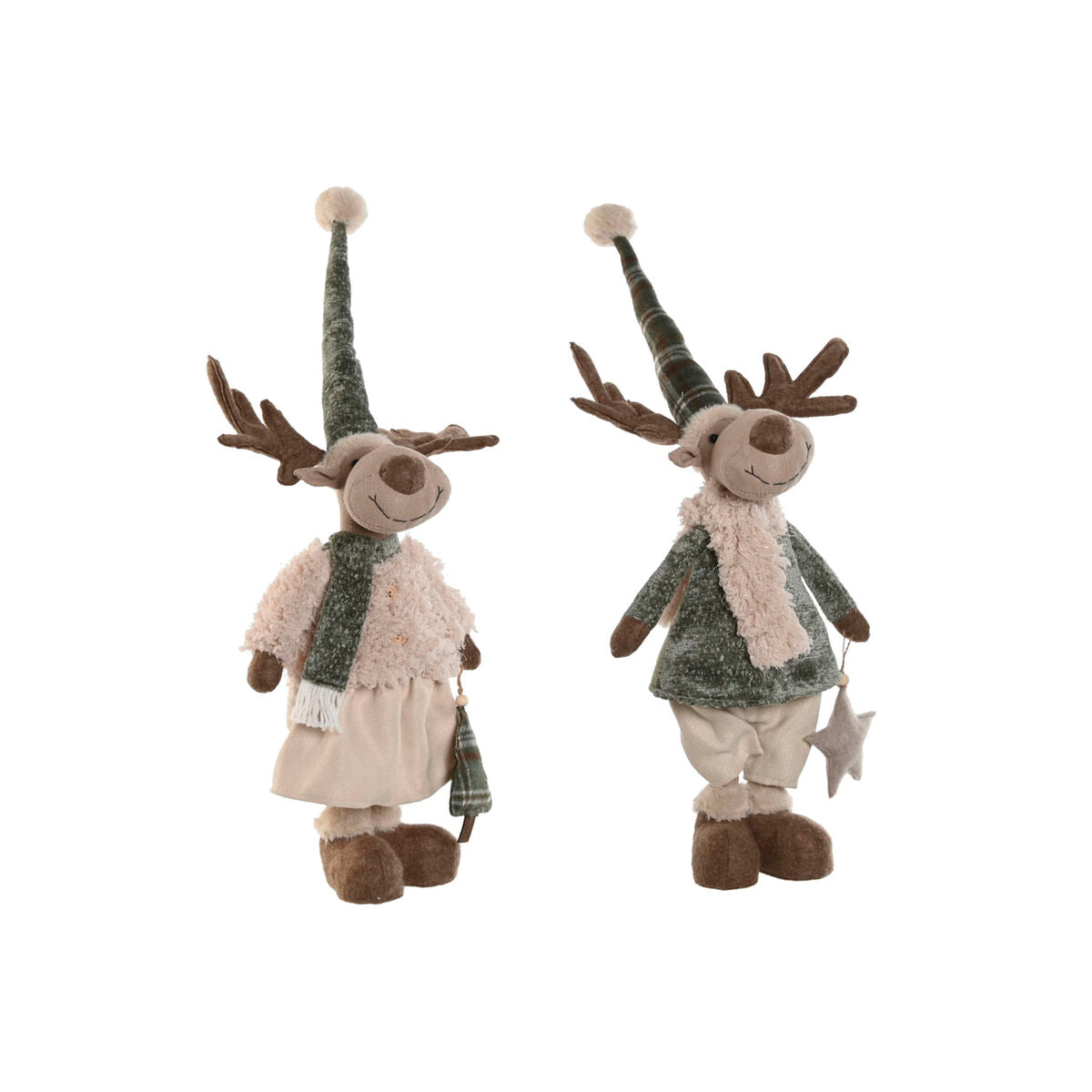 Christmas Ornament Home ESPRIT Green Beige Reindeer 29 x 16 x 60 cm (2 Units)