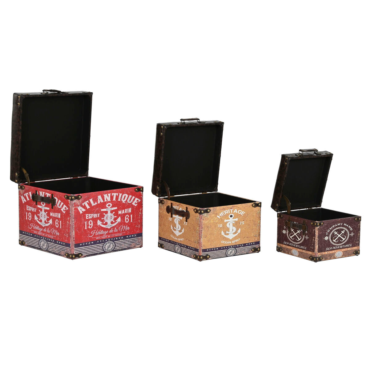 Jogo de Caixas Decorativas Home ESPRIT Castanho Multicolor Poliuretano Madeira Vintage