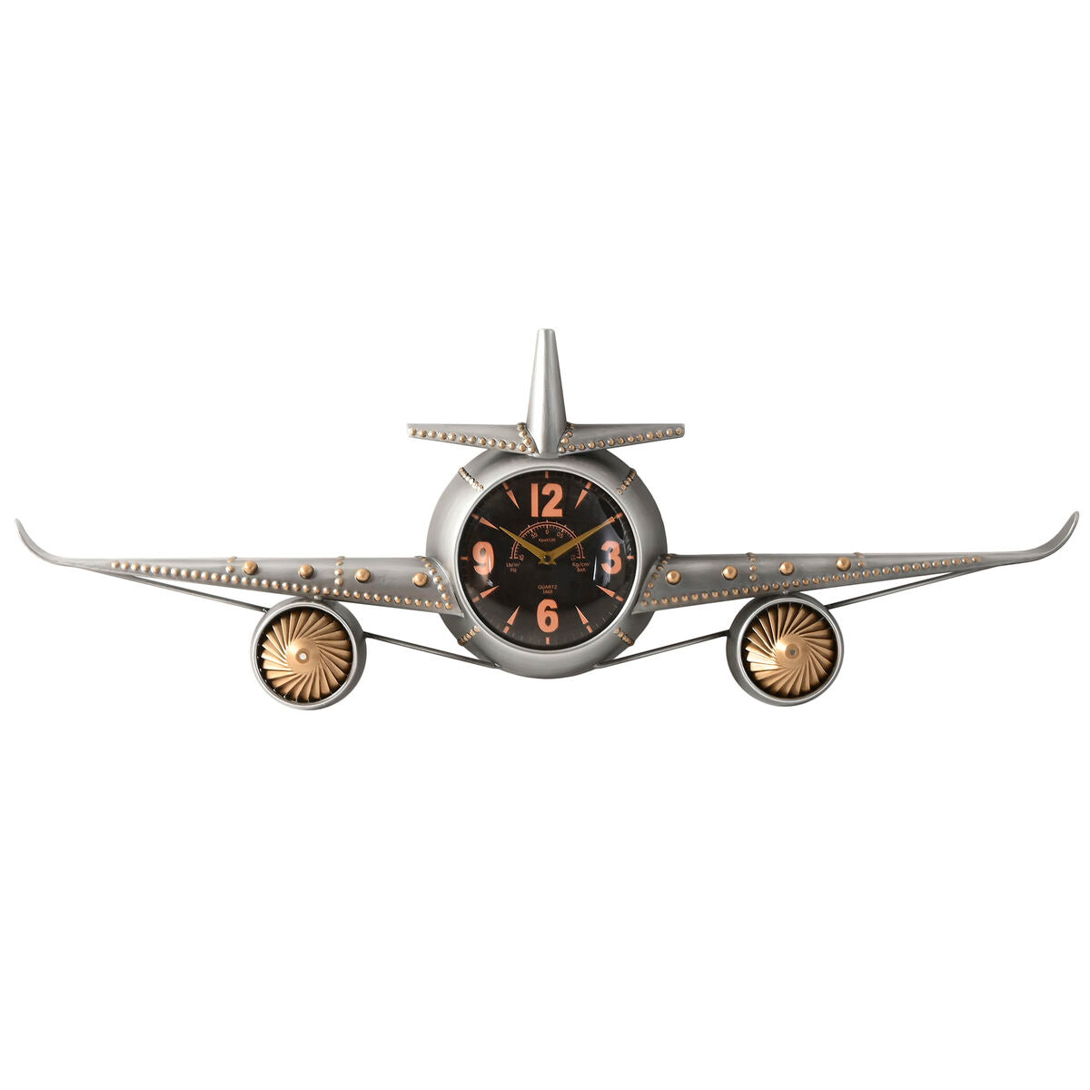 ESPRIT Home Wall Clock, Gold Silver Metal Airplane Vintage Design, 114 x 11 x 40 cm