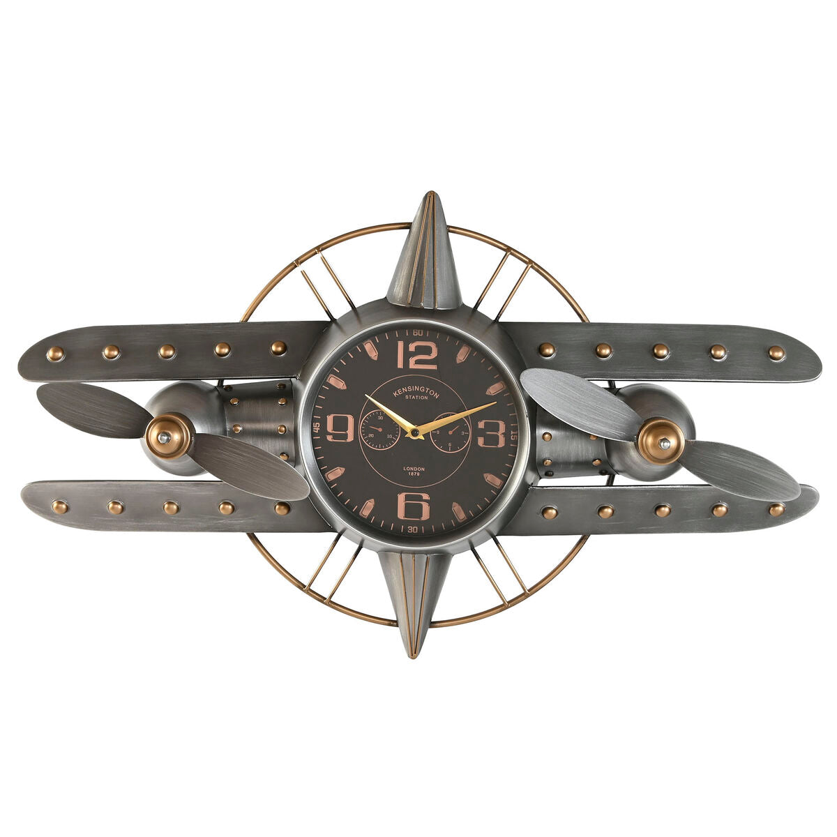 ESPRIT Home Wall Clock, Gold Silver Metal Airplane Vintage, 77.5 x 15 x 46 cm