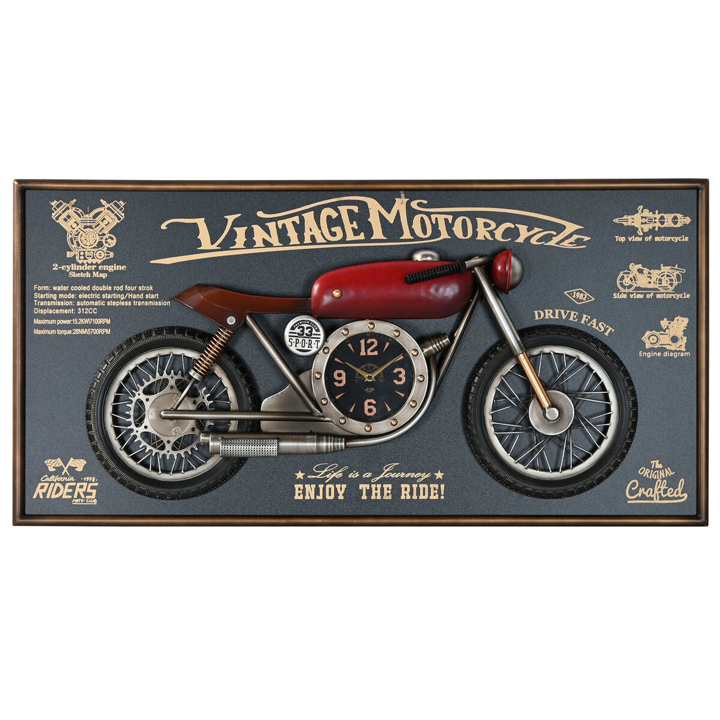 Relógio de Parede Home ESPRIT Vermelho Dourado PVC Metal Mota Vintage 120 x 15,5 x 60 cm