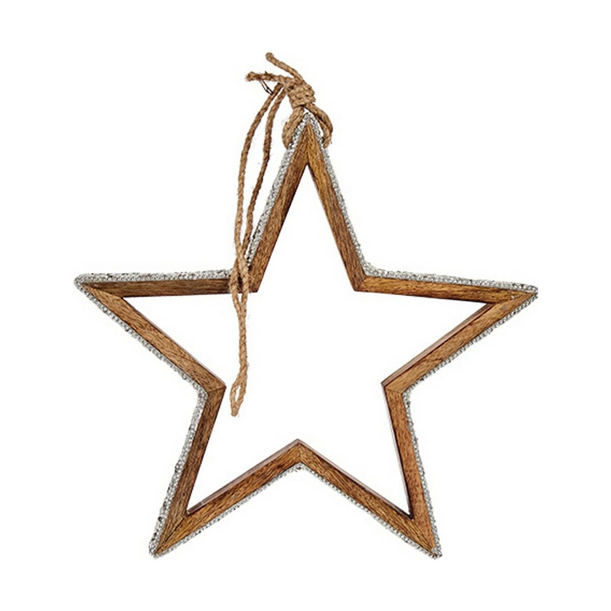 Christmas Star Ornament with Glitter Silhouette, 28.5 x 6 x 56 cm, Silver, Wood