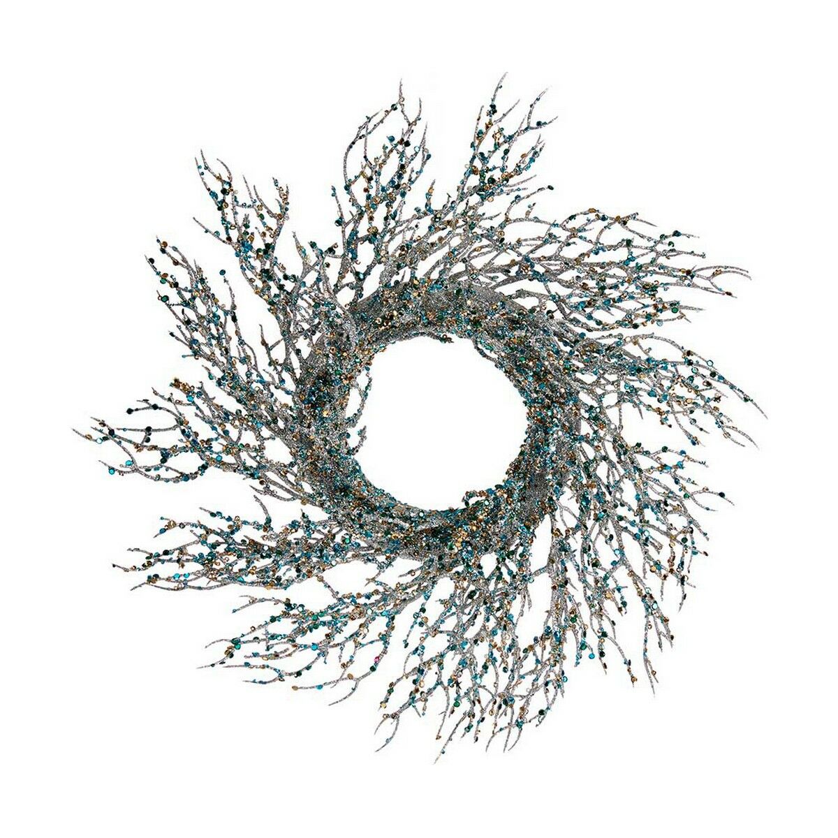 Christmas Wreath with Blue and Gold Branch, Plastic, 50 x 10 x 50 cm