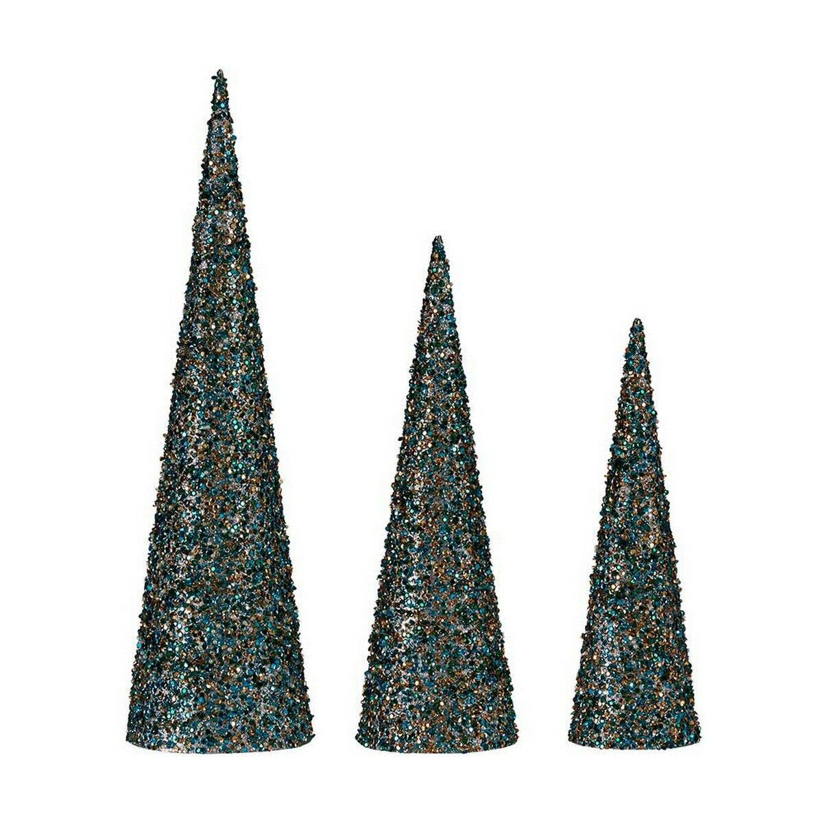 Christmas Decoration Cones with Sequins, Blue and Gold, Plastic