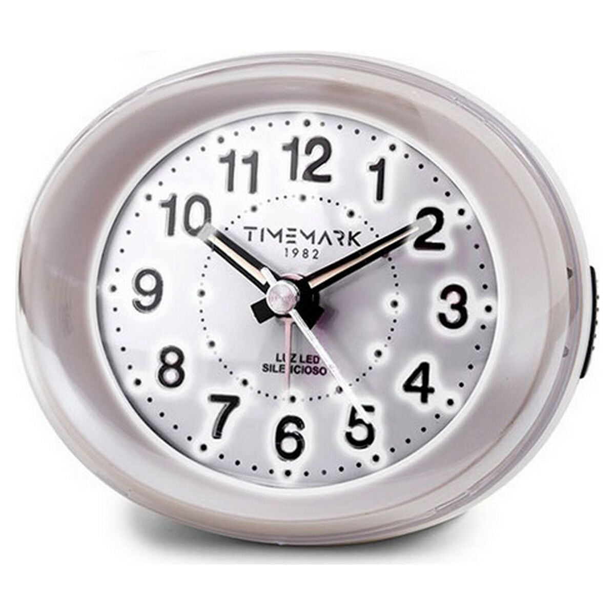 Analog Timemark Alarm Clock, White, Lightweight LED, Silent, Snooze, Night Mode, 9 x 9 x 5.5 cm (9 x 9 x 5.5 cm)