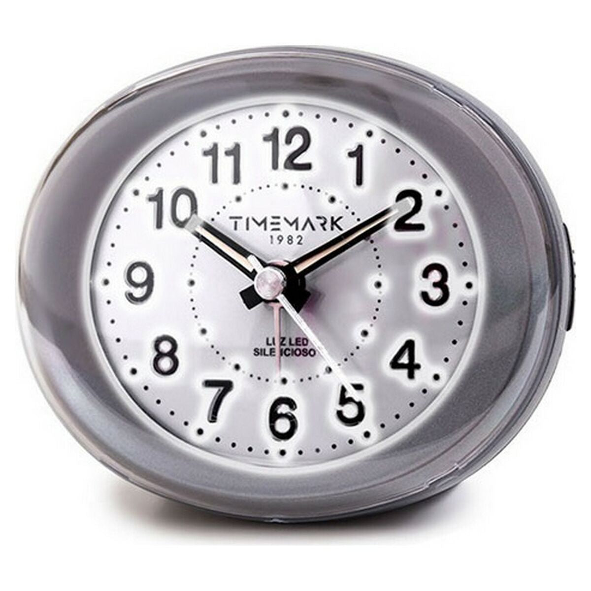 Analog Timemark Alarm Clock, Gray, Lightweight LED, Silent, Snooze, Night Mode, 9 x 9 x 5.5 cm (9 x 9 x 5.5 cm)