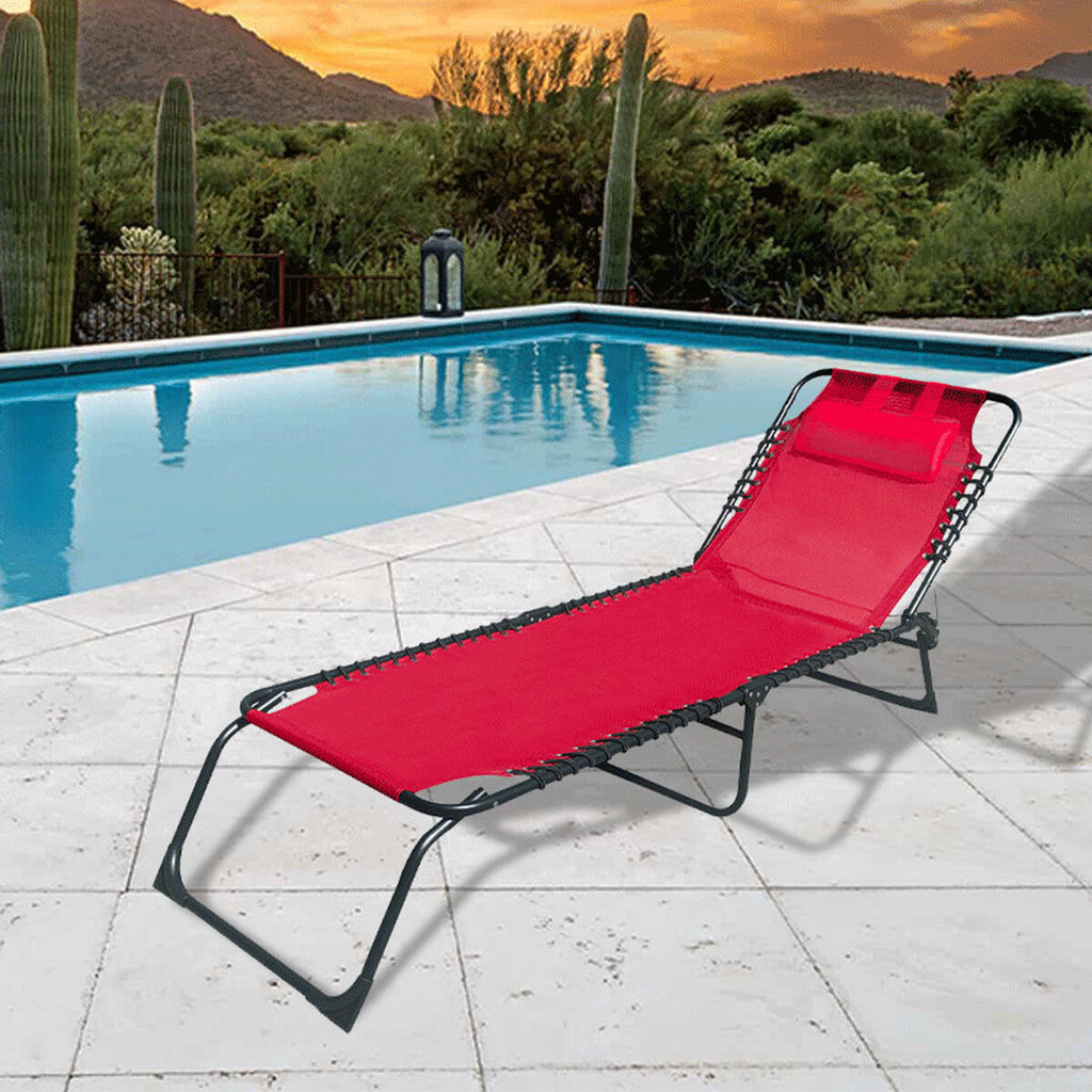 Marbueno Folding Steel Chair with Cushion for Garden and Pool 190X58X27 cm Red 10000