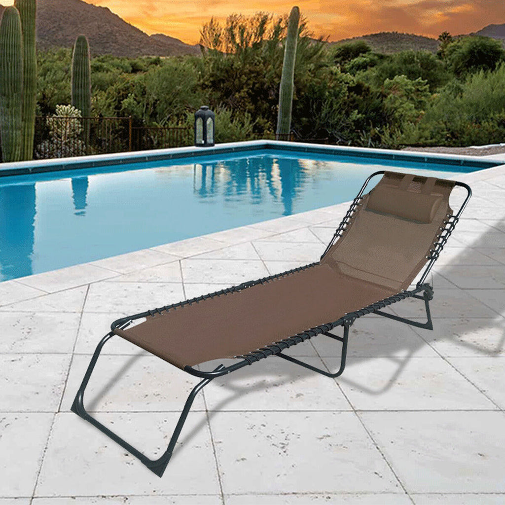 Marbueno Folding Steel Chair with Cushion for Garden and Pool 190X58X27 cm Brown 10001