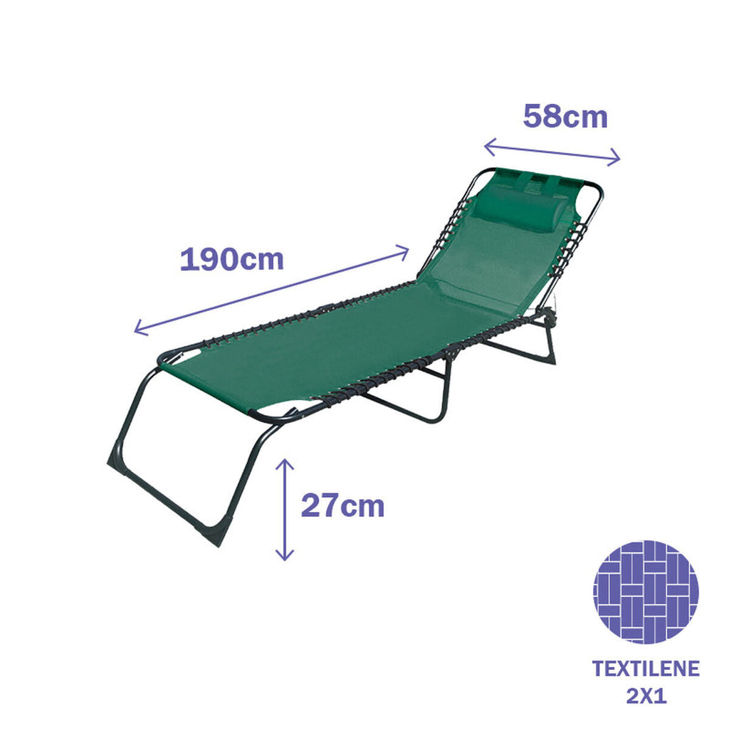 Silla plegable de acero Marbueno con cojín para jardín y piscina 190X58X27 cm Verde 10002