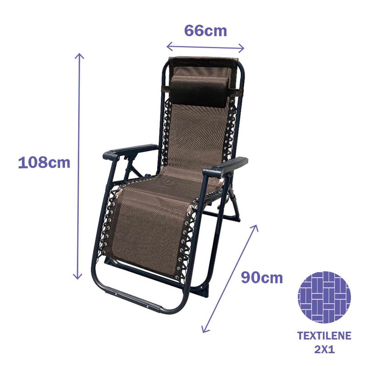 Marbueno Folding Steel Sun Lounger with Cushion for Garden and Pool 90X66X108 cm Zero Gravity Brown 10007