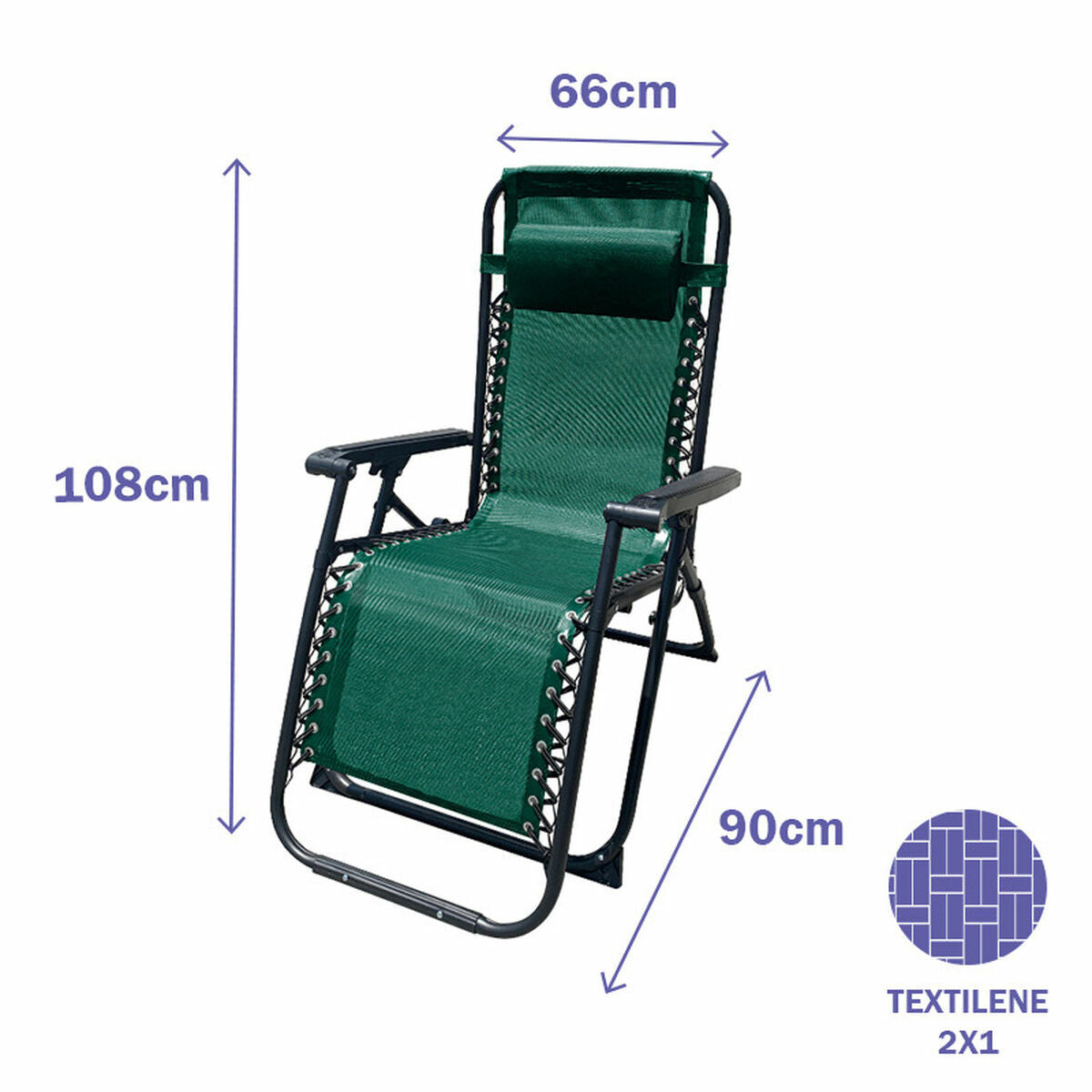 Marbueno Folding Steel Sun Lounger with Cushion for Garden and Pool 90X66X108 cm Zero Gravity Green 10008