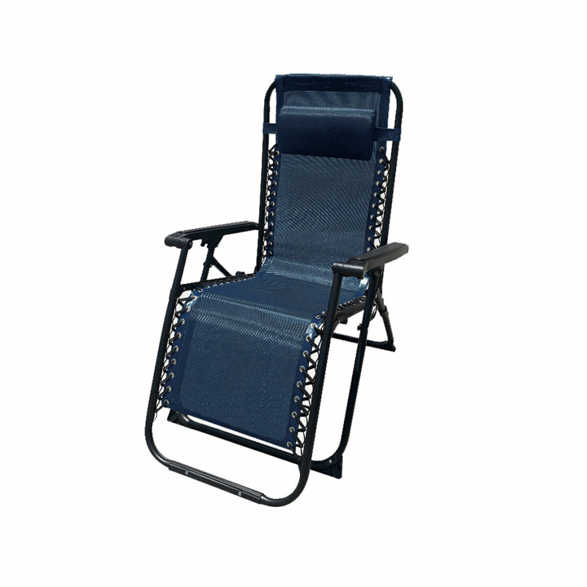Marbueno Folding Steel Sun Lounger with Cushion for Garden and Pool 90X66X108 cm Zero Gravity Dark Blue 10011