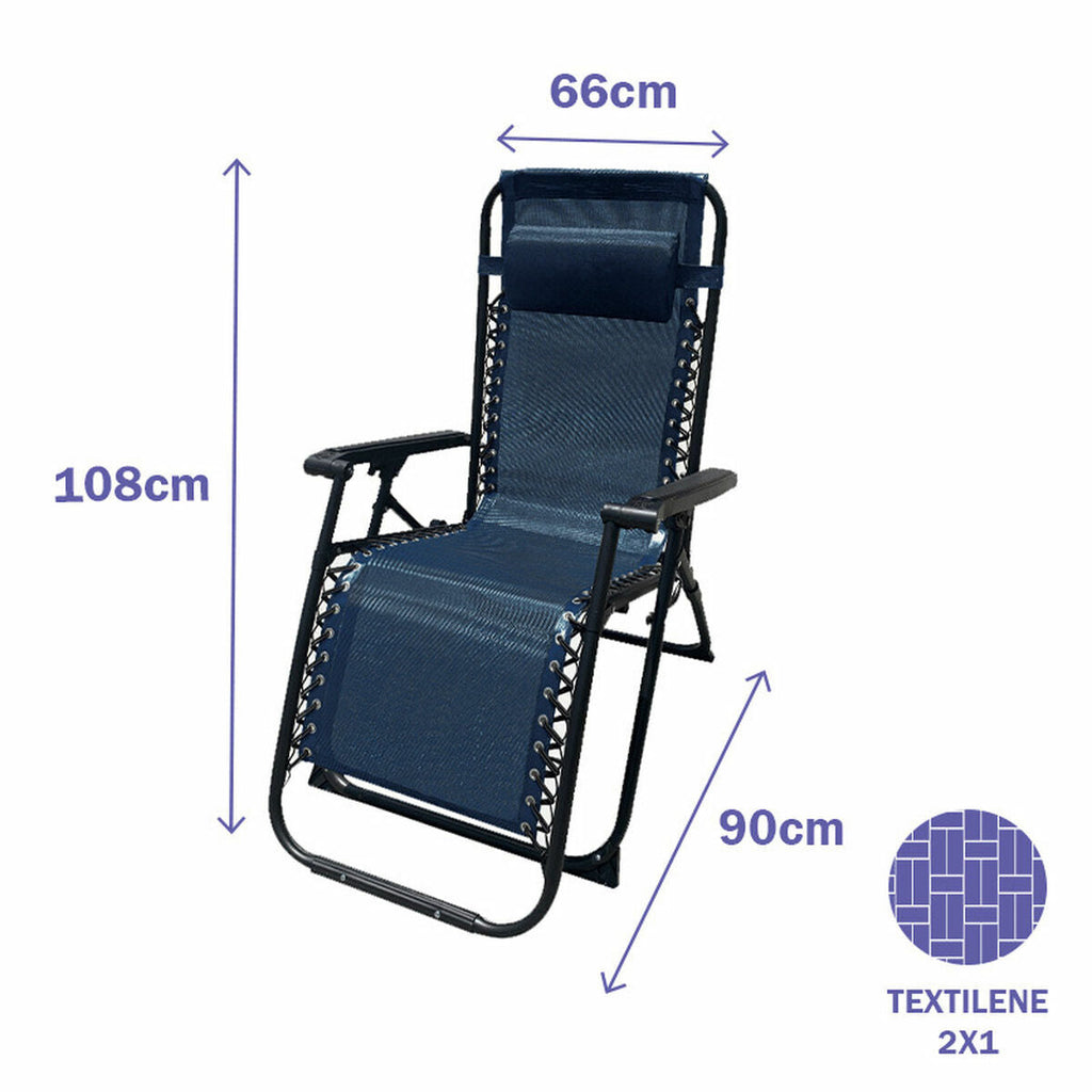 Marbueno Folding Steel Sun Lounger with Cushion for Garden and Pool 90X66X108 cm Zero Gravity Dark Blue 10011