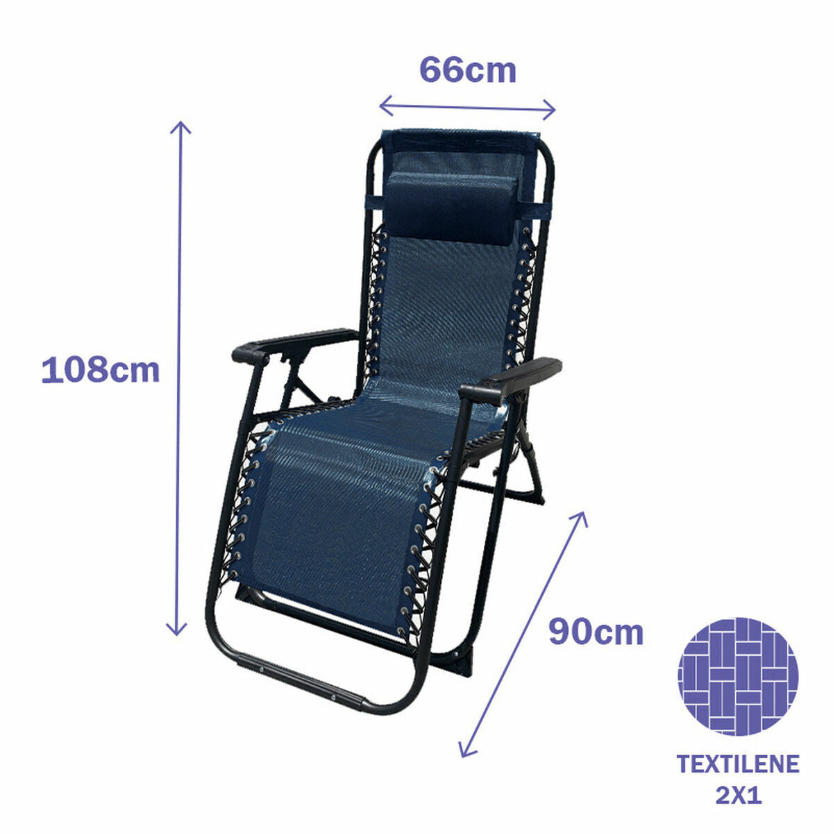 Marbueno Folding Steel Sun Lounger with Cushion for Garden and Pool 90X66X108 cm Zero Gravity Dark Blue 10011