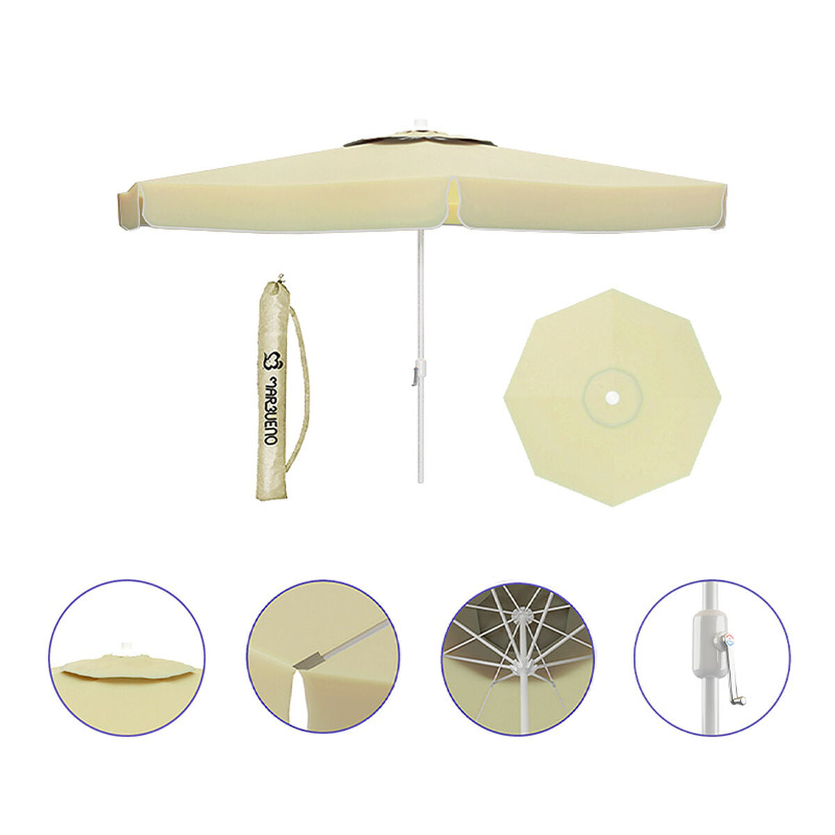 "Marbueno Guarda-sol Alumínio 8 Hastes D270 cm Poliéster Branco Jardim, Piscina e Terraço 10182"