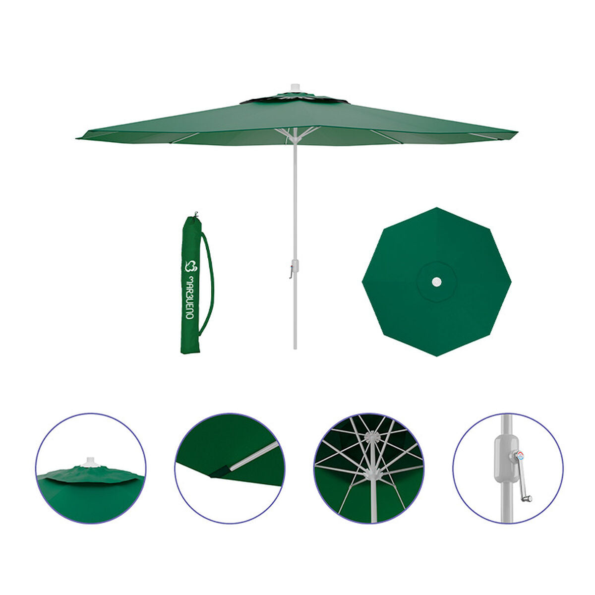 Marbueno Steel Parasol with 8 Ribs, 270 cm, Polyester, Green, for Garden, Pool and Terrace 10188
