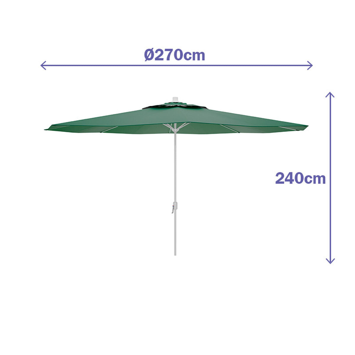 Marbueno Steel Parasol with 8 Ribs, 270 cm, Polyester, Green, for Garden, Pool and Terrace 10188