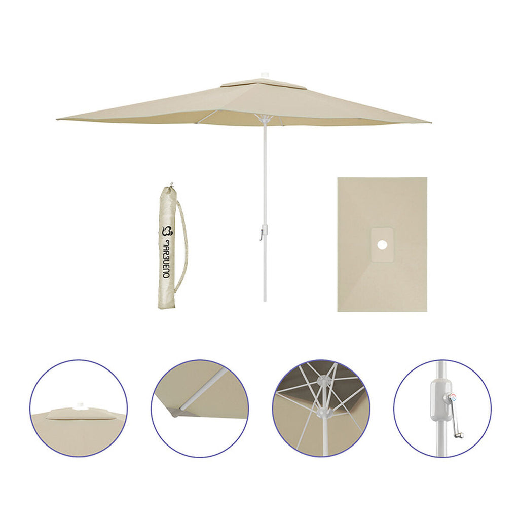 Marbueno Steel Parasol with 6 Ribs, 200x300 cm, Beige Polyester, for Garden, Pool and Terrace, 10192
