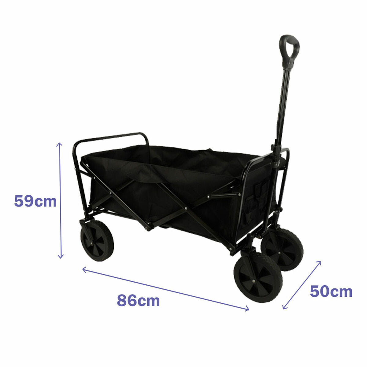 Carrito multiusos plegable Marbueno, acero, 150 kg, negro, para jardín, playa y camping, 86 x 50 x 59 cm