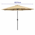 Marbueno Steel Umbrella with 8 Ribs, 270 cm, Polyester, Brown, for Garden, Pool, and Terrace.
