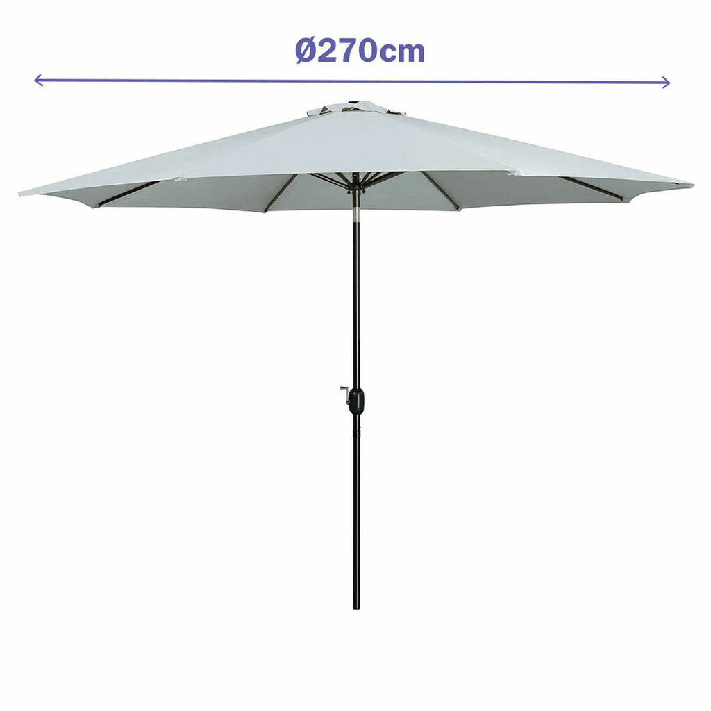 Marbueno Steel Umbrella with 8 Ribs, 270 cm, Polyester, White, for Garden, Pool, and Terrace.