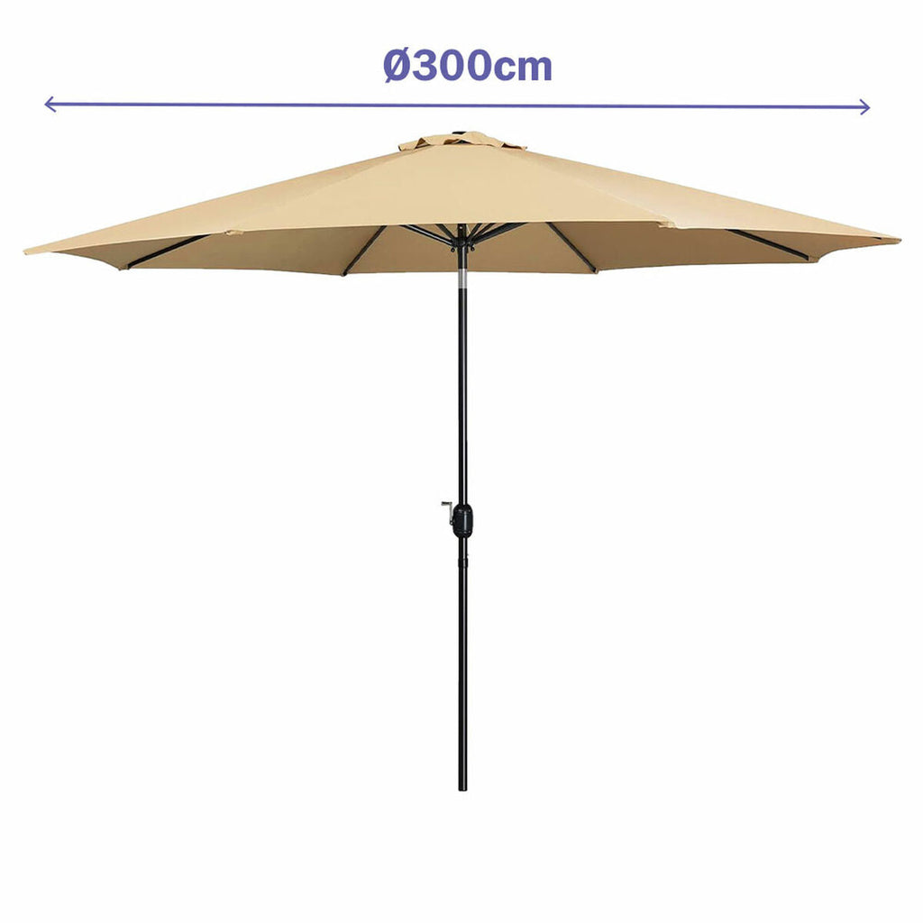 Marbueno Steel Umbrella with 8 Ribs, 300 cm, Polyester, Brown, for Garden, Pool, and Terrace.