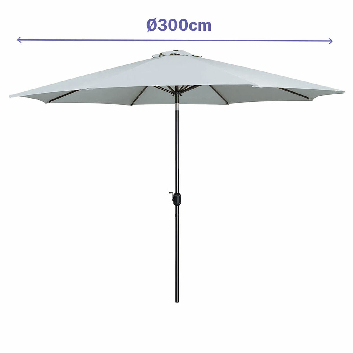 Marbueno Steel Umbrella with 8 Ribs, 300 cm, White Polyester, for Garden, Pool, and Terrace.