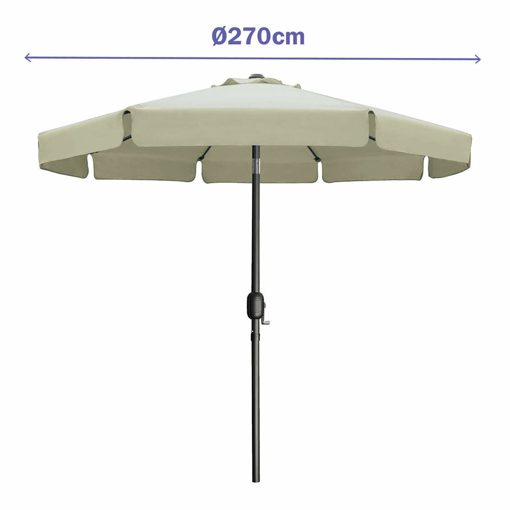 Marbueno Steel Umbrella with 8 Ribs, 270 cm, Beige Polyester, for Garden, Pool, and Terrace.