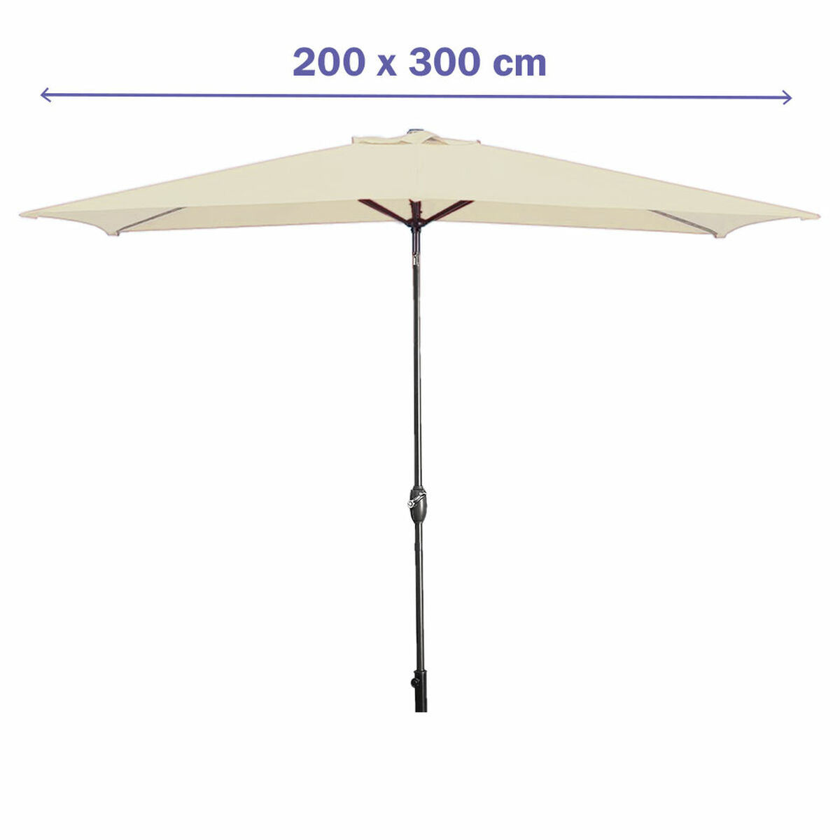 Marbueno Steel Umbrella with 8 Ribs, 200x300 cm, Beige Polyester, for Garden, Pool, and Terrace.