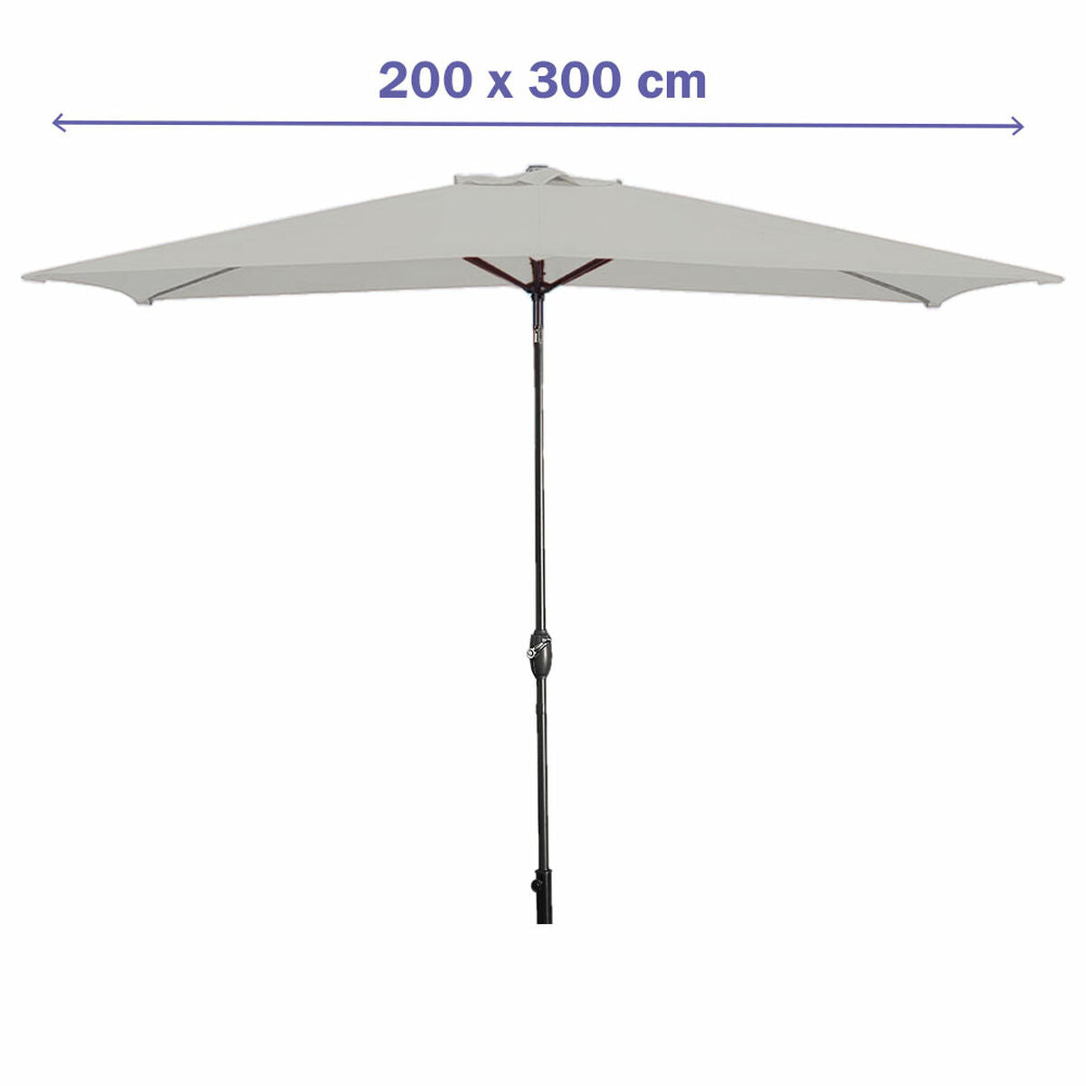 Marbueno Steel Umbrella with 8 Ribs, 200x300 cm, White Polyester, for Garden, Pool and Terrace.