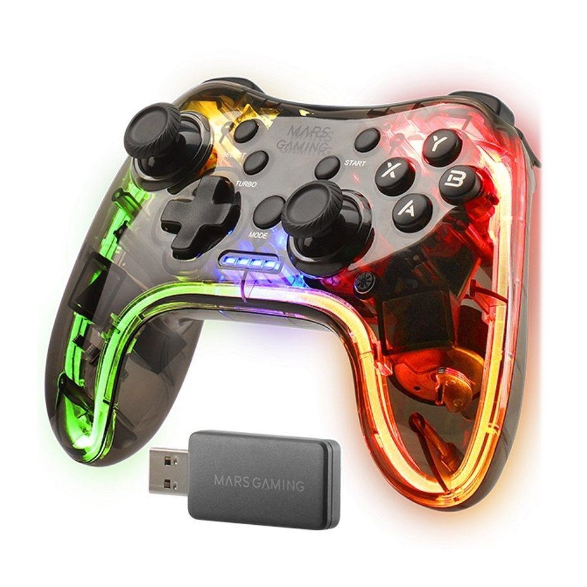 Mars Gaming MGP-24 RGB Transparent Wireless Gamepad | Compatible with PC, Android, and Switch