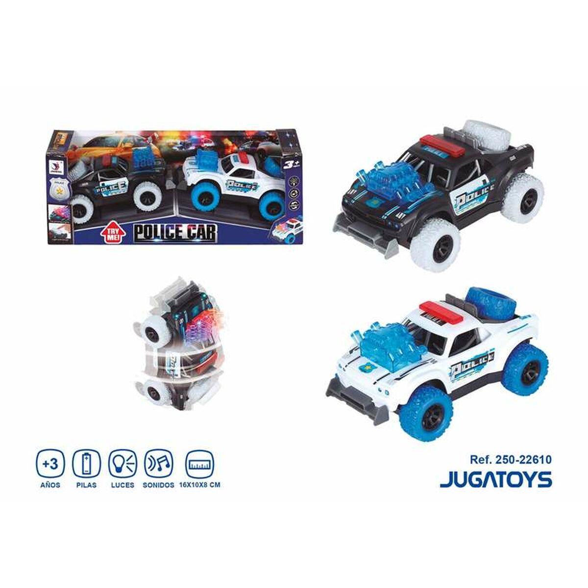 Coche de fricción, 16 x 10 x 8 cm, con sonido y luces, 2 unidades.
