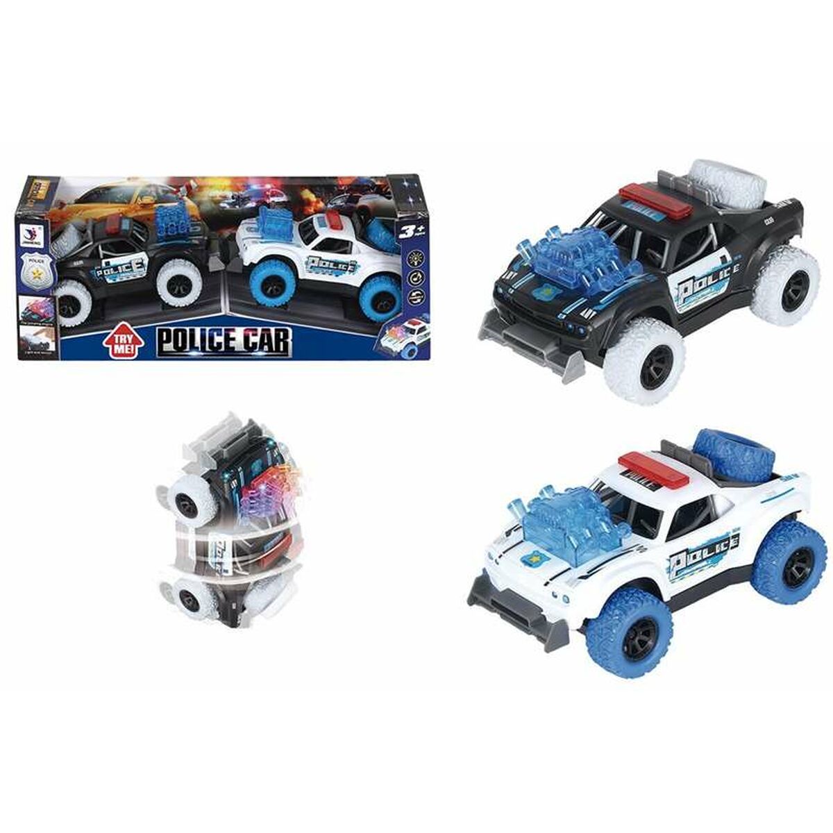 Coche de fricción, 16 x 10 x 8 cm, con sonido y luces, 2 unidades.