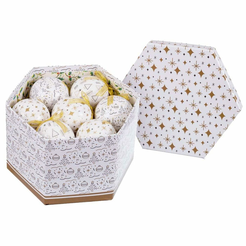 White and Gold Christmas Balls, Polyfoam Paper, 7.5 x 7.5 x 7.5 cm (14 Units)