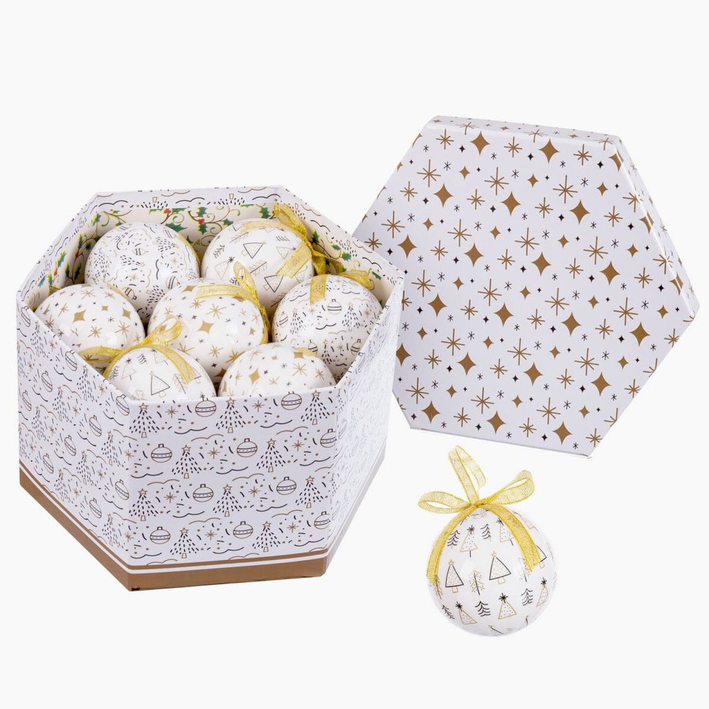 White and Gold Christmas Balls, Polyfoam Paper, 7.5 x 7.5 x 7.5 cm (14 Units)